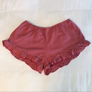 Red and white striped shorts with lettuce edge